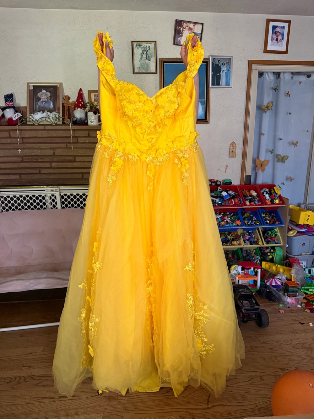 Yellow Floral Tulle Girls' Party Dress